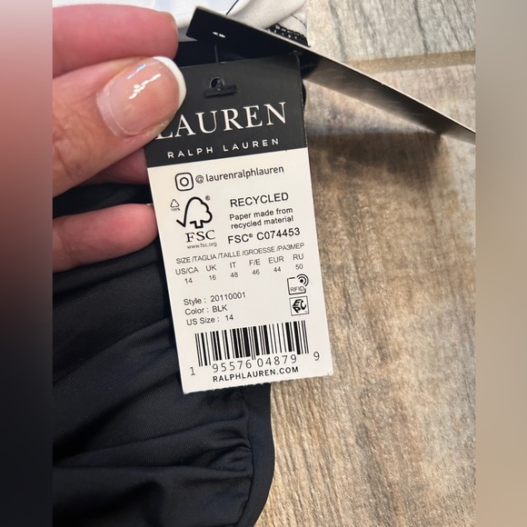 $130 NWT RALPH LAUREN 14 BLACK TIE ONE PIECE SLIMMING BEL AIR SWIMSUIT - Picture 5 of 11